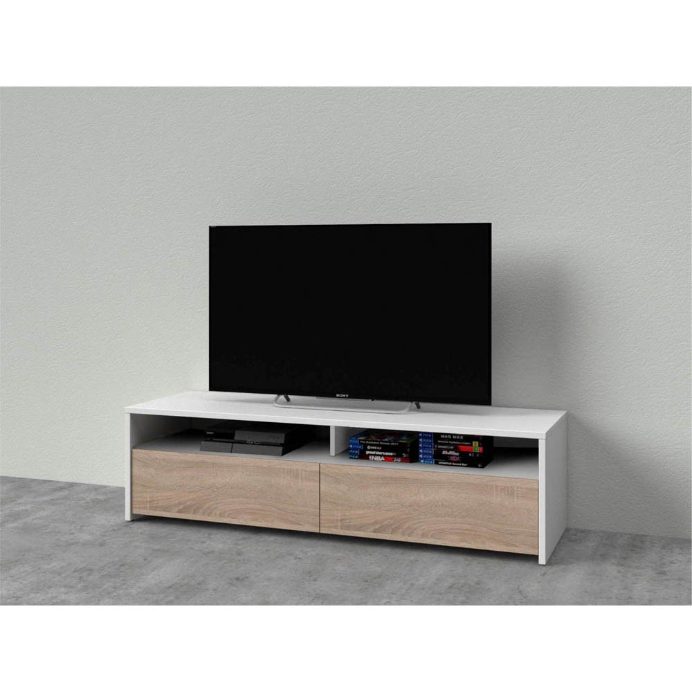 meuble tv 2 portes et 2 niches blanc et effet chêne canadien (GiFi-818252X)