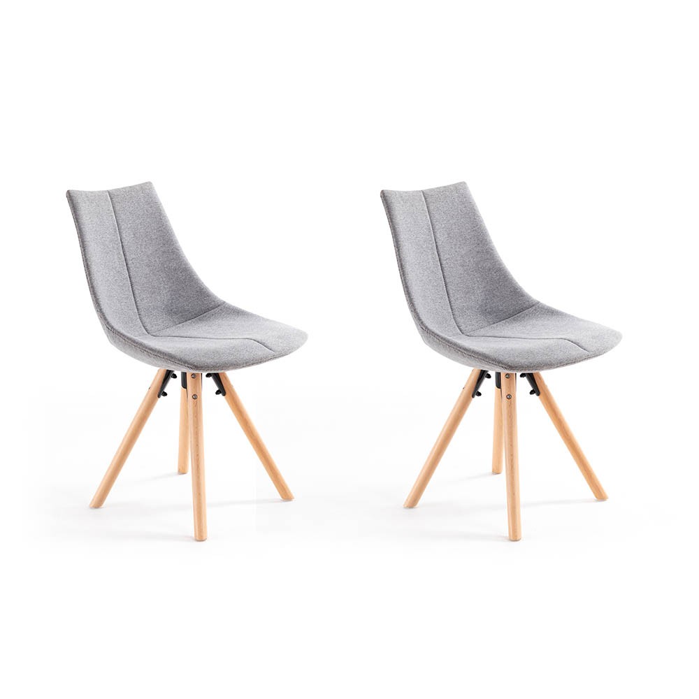 chaise design en tissu gris et pieds en hêtre x 2 (GiFi-818876X)