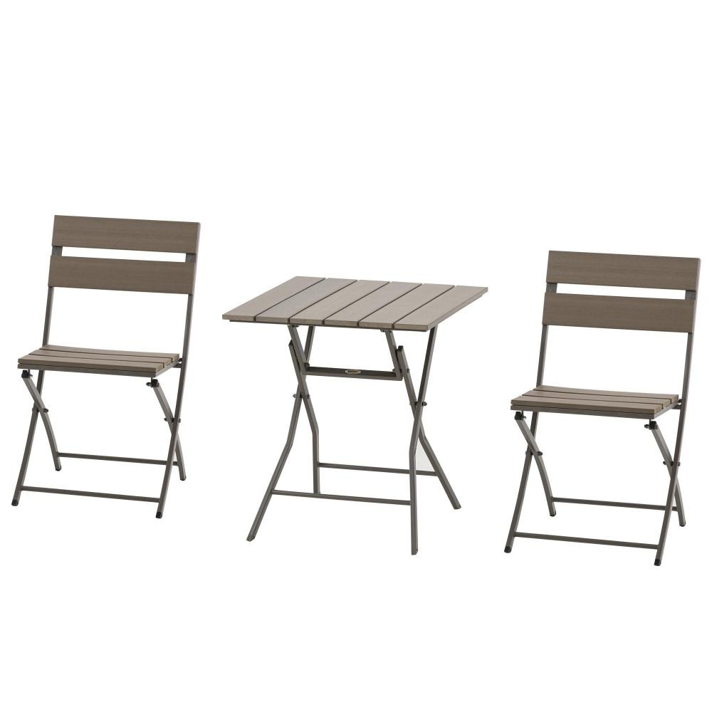 ensemble bistro de jardin 3 pièces pliables design contemporain table carrée et 2 chaises à lattes métal époxy pe aspect bois (GiFi-AOS-84B-513)