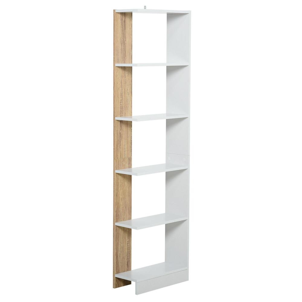 bibliothèque Étagère de rangement avec 5 compartiments ouverts design simple moderne idéale pour salon chambre bureau 45 x 21 x 170 cm blanc et chêne (GiFi-AOS-833-803)