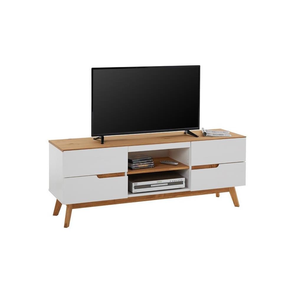 meuble tv tibor 4 tiroirs et 2 niches lasuré blanc (GiFi-MOB-83906)