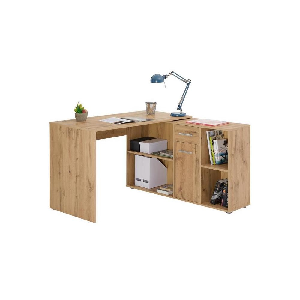 bureau d'angle carmen avec meuble de rangement décor chêne sauvage (GiFi-MOB-14718)
