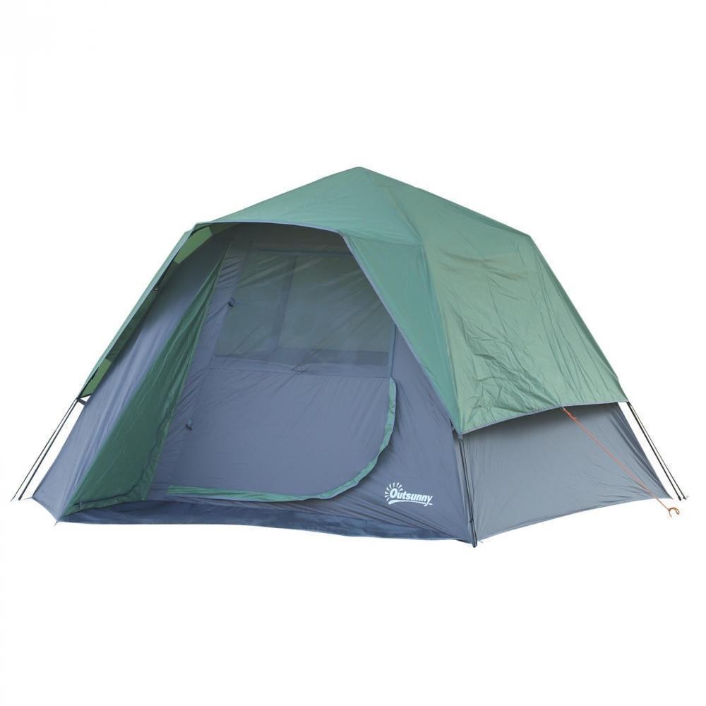 tente pop up montage instantané - tente de camping familiale 3-4 pers.  - grande porte + 3 fenêtres - dim. 2,7l x 2,5l x 1,6h m fibre verre polyester oxford bleu vert (GiFi-AOS-A20-123)