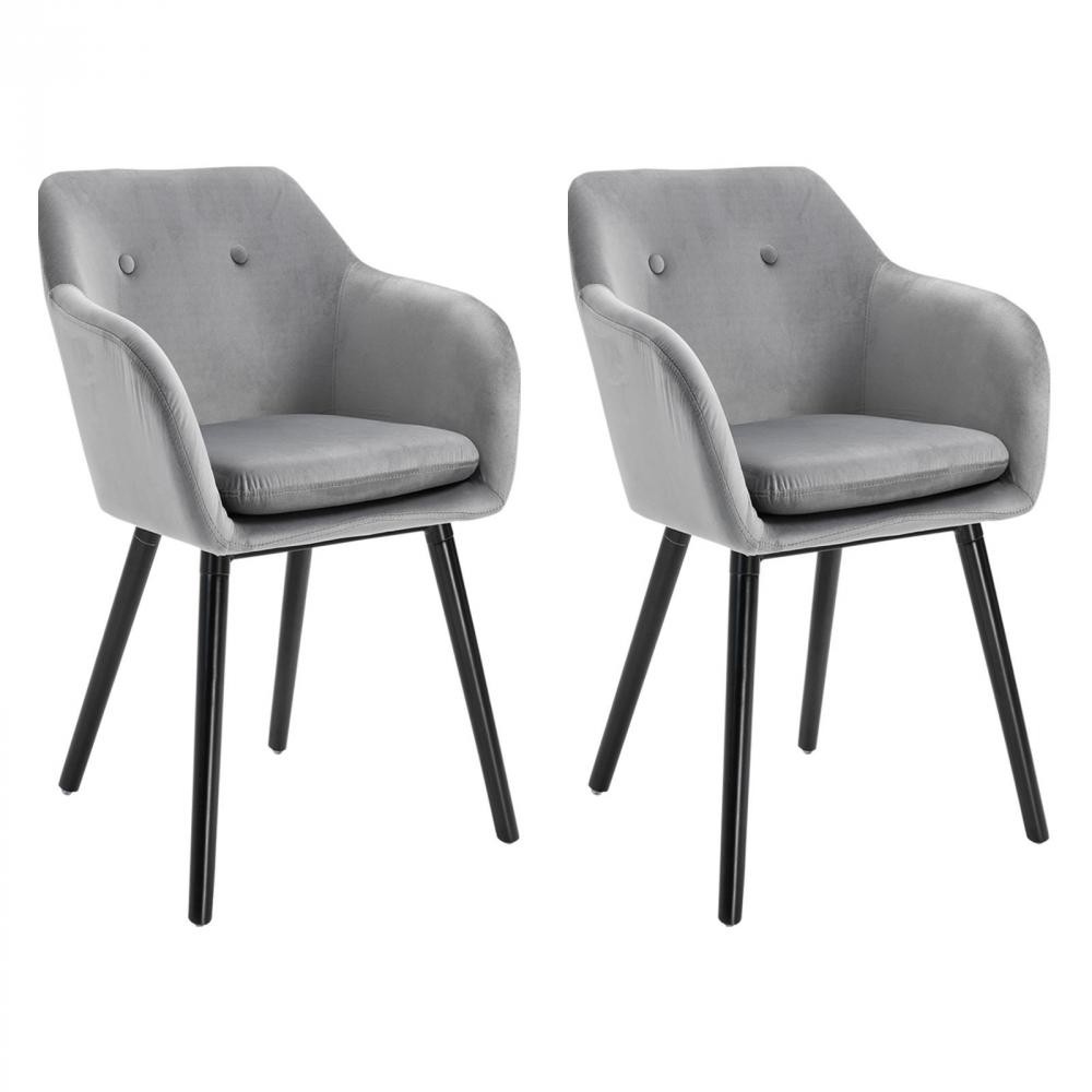 chaises de visiteur design scandinave - lot de 2 chaises - pieds effilés bois noir - assise dossier accoudoirs ergonomiques velours (GiFi-AOS-835-14)