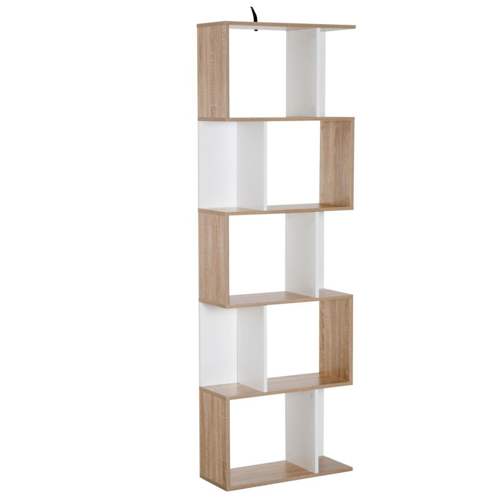 bibliothèque étagère meuble de rangement design contemporain en s 5 étagères 60l x 24l x 185h cm coloris chêne blanc (GiFi-AOS-833-450)