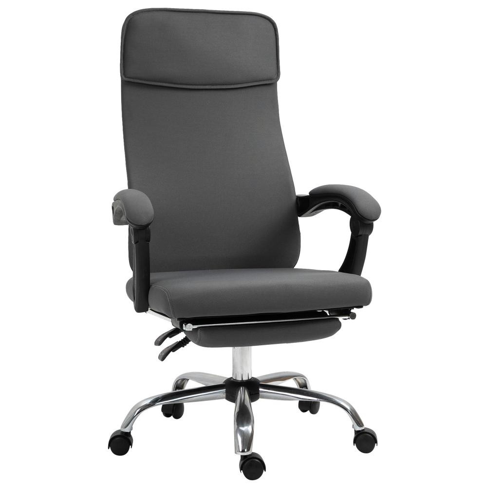 fauteuil de bureau manager dossier inclinable hauteur réglable roulettes pivotantes repose-pied appui-tête polyester gris (GiFi-AOS-921-292)