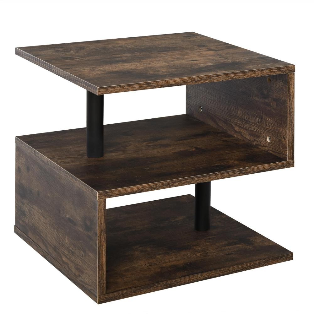 table basse contemporaine design géométrique en s métal noir mdf boisé veinage bois (GiFi-AOS-833-620)