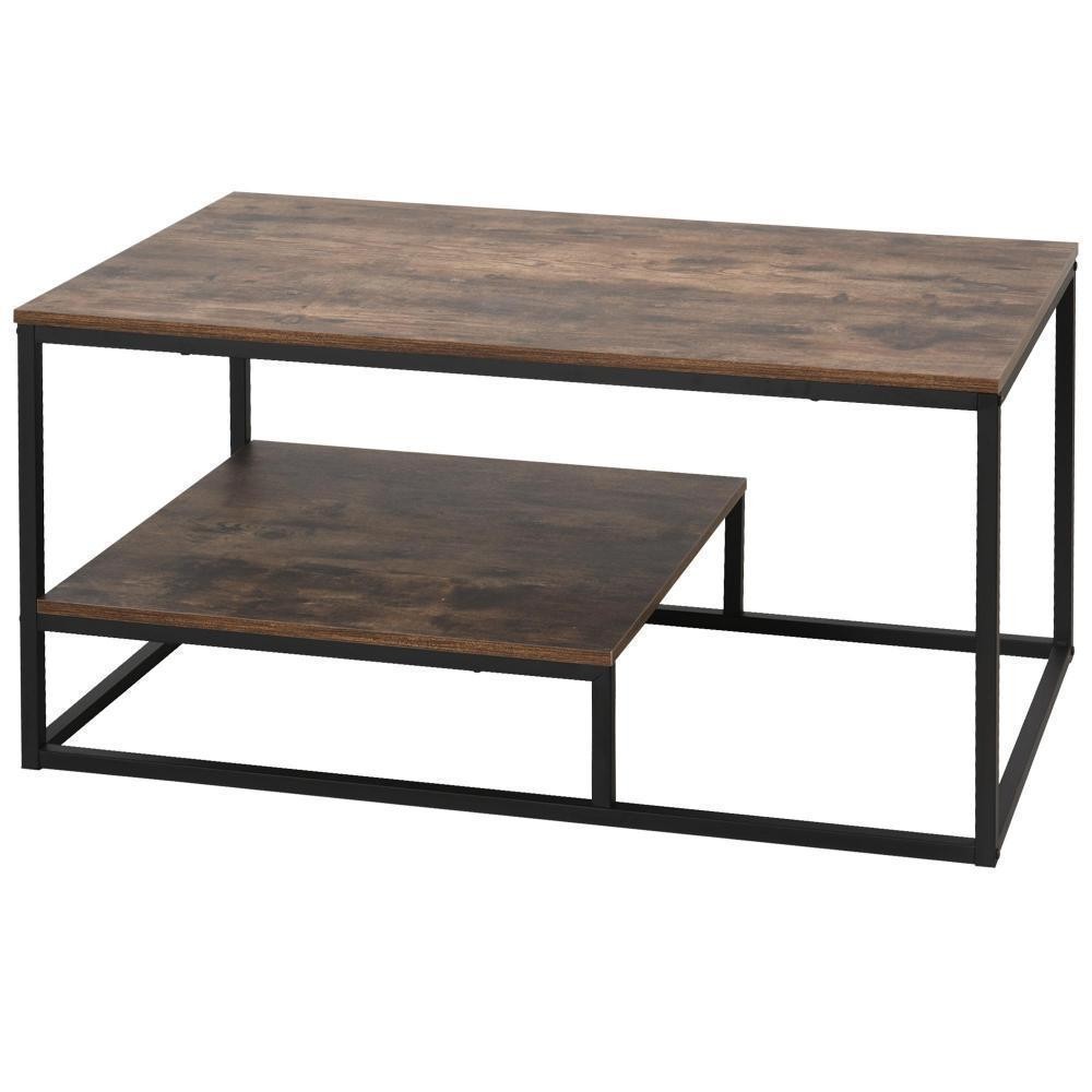 table basse en bois table de salon avec grand plateau et Étagère design Élégant rétro idéale pour salon chambre bureau 100 x 60 x 50 cm brun (GiFi-AOS-833-797)