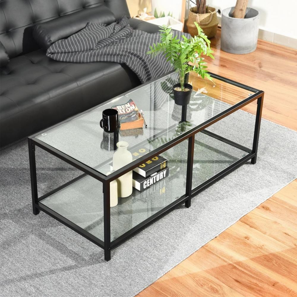 table basse rectangulaire verre et cadre noir (GiFi-MEU-JUSTIN_A)