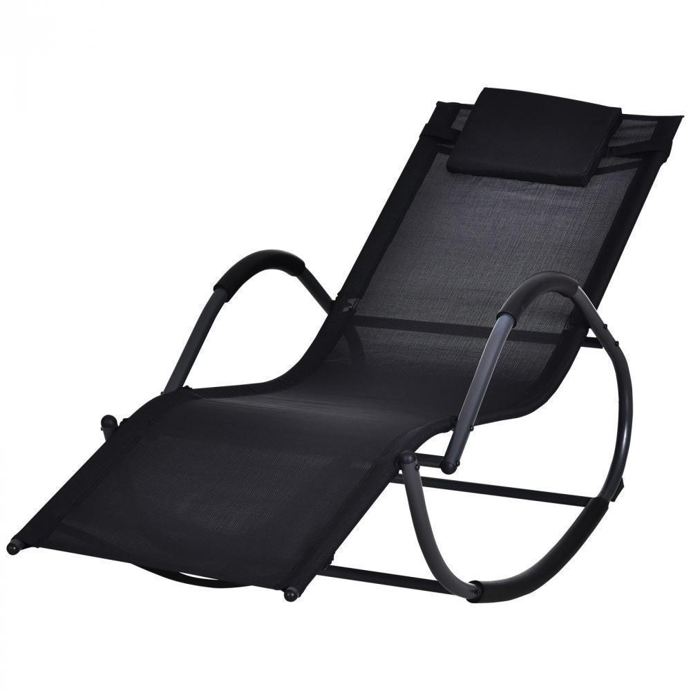 chaise longue à bascule rocking chair design contemporain dim. 120l x 61l x 88h cm métal textilène noir (GiFi-AOS-84A-120BK)
