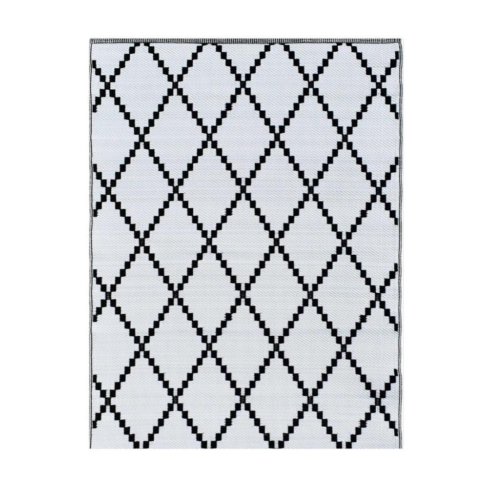 tapis d'extérieur en plastique tressé - 150x220cm - noir - réversible - 100% polypropylène - 400gr / m2 - tunis (GiFi-IMS-TPS-340-N2)