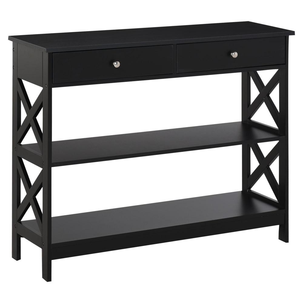 console style table de drapier néo-rétro 2 tiroirs 2 étagères dim. 100l x 30l x 80h cm mdf noir (GiFi-AOS-837-107BK)