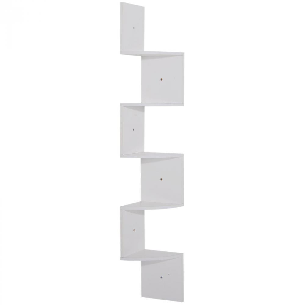 Étagère d'angle étagère de rangement design contemporain zig zag 20l x 20l x 126h cm 5 niveaux panneaux de particules blanc (GiFi-AOS-830-239WT)