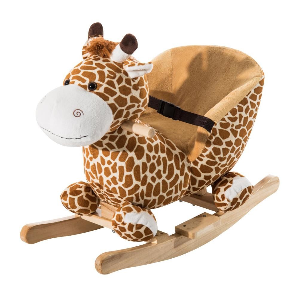 jouet à bascule modèle girafon ceinture de sécurité fonction musicale 32 pistes marron beige (GiFi-AOS-330-006)