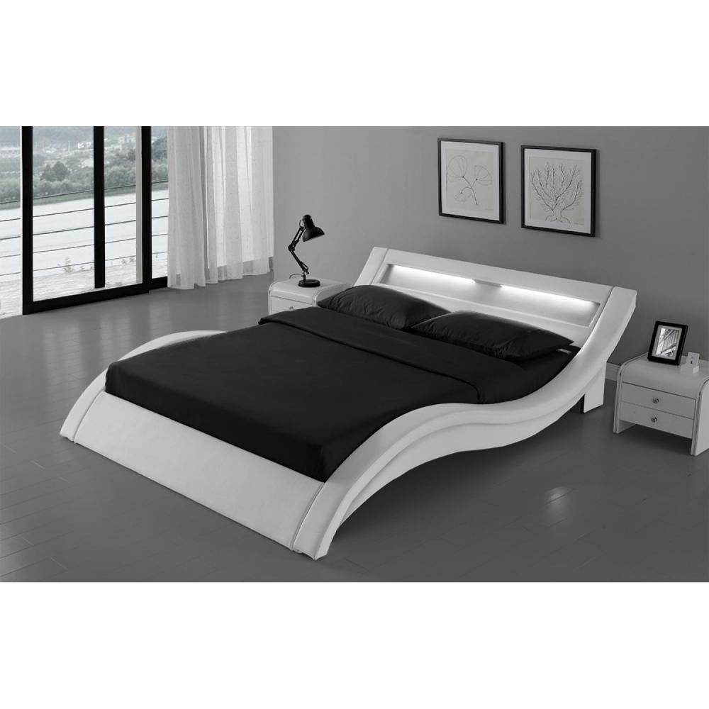 cadre de lit en simili blanc avec led intégrées 140x190cm (GiFi-CON-8940)