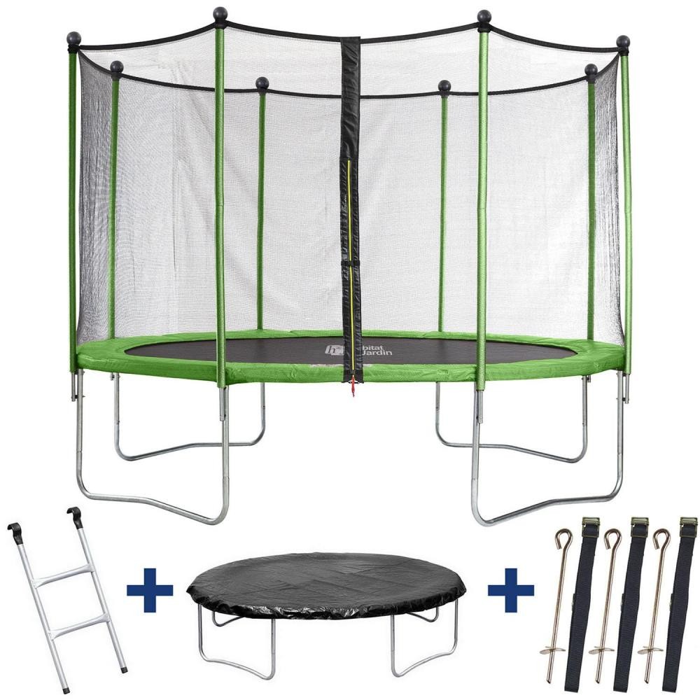 trampoline  yoopi  - Ø 4.25 m - avec filet + échelle + couverture + kit d'ancrage (GiFi-HAB-61549)