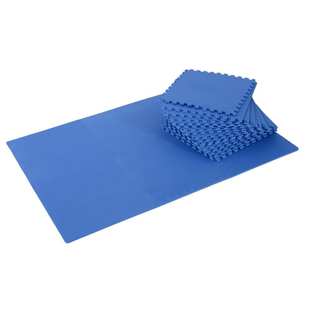 tapis en mousse de protection sol tapis de fitness 62 cm x 62 cm x 1 cm avec bordures tapis puzzle 25 pièces 9,3 m² de surface bleu (GiFi-AOS-431-011BU)