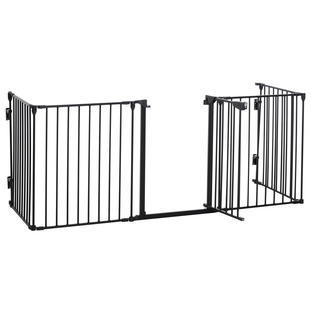 barrière de sécurité parc enclos chien modulable pliable porte intégrée 300l max. x 76h cm métal pp noir (GiFi-AOS-D06-100)