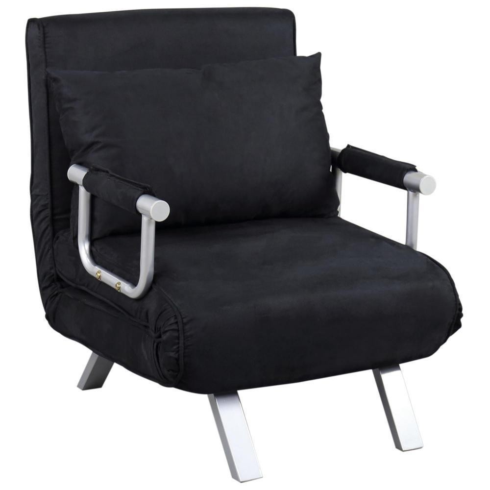 fauteuil chauffeuse canapé-lit convertible 1 place déhoussable grand confort coussin pieds accoudoirs métal suède noir (GiFi-AOS-833-487BK)