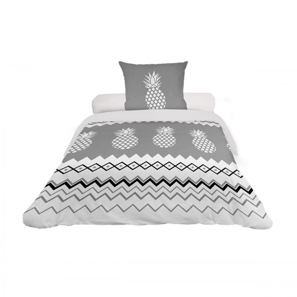 housse de couette 140x200 ananas gris + 1 taie (GiFi-IDH-1HC140/ANAGRI/633603)