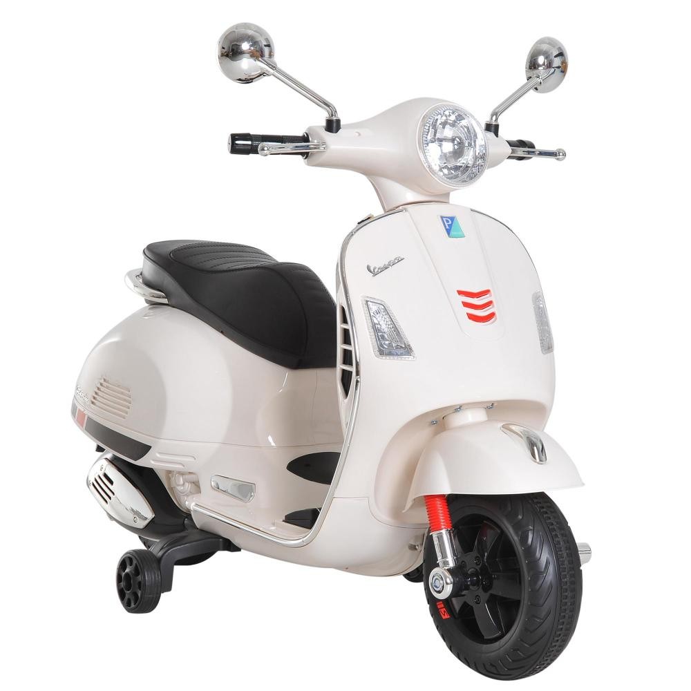scooter moto électrique enfants 6 v dim. 102l x 51l x 76h cm musique mp3 port usb klaxon phare feu ar blanc vespa (GiFi-AOS-370-056WT)
