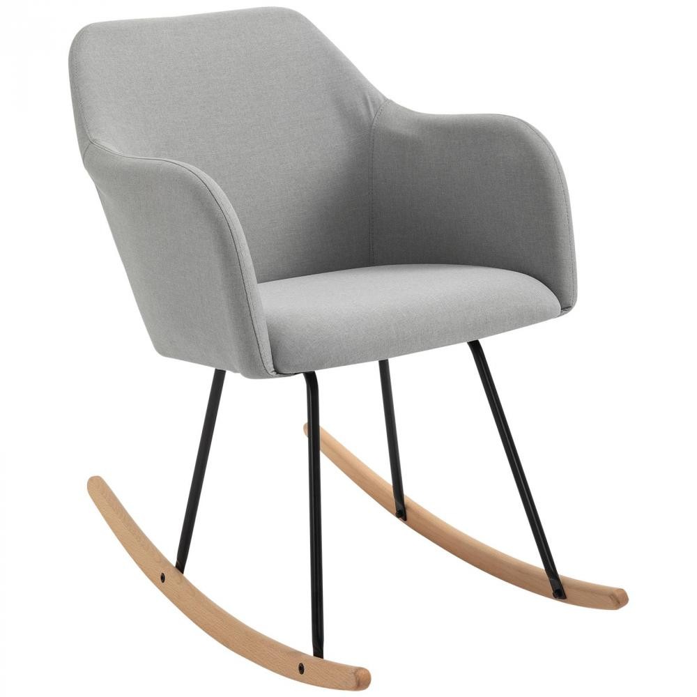 fauteuil à bascule rocking chair grand confort accoudoirs assise dossier garnissage mousse haute densité lin gris (GiFi-AOS-833-747V70GY)