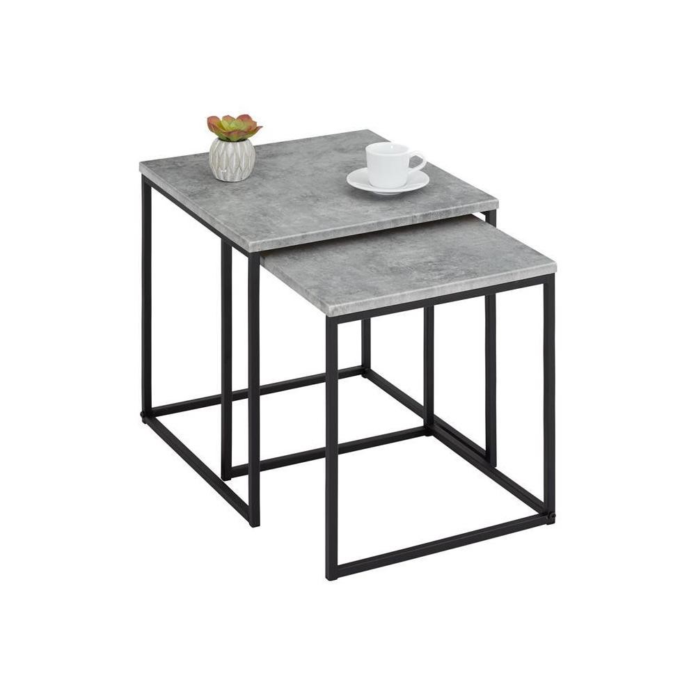 lot de 2 tables d'appoint gigognes istanbul en métal noir et décor béton foncé (GiFi-MOB-13853)