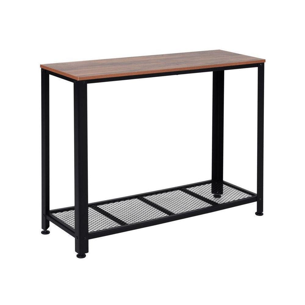 console table d'appoint vintage style industriel dim. 101l x 35l x 80h cm étagère métal noir panneaux particules imitation bois (GiFi-AOS-837-035)