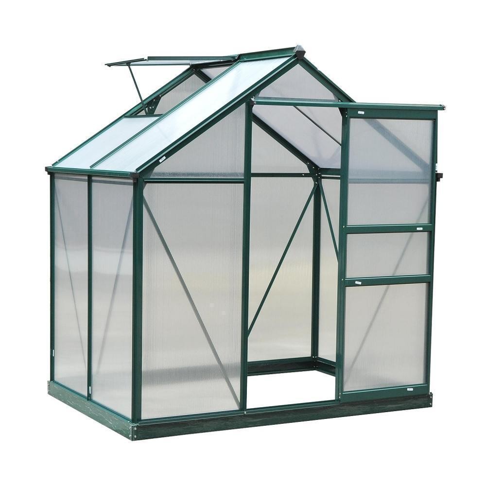 serre de jardin aluminium polycarbonate 2,51 m² dim. 1,9l x 1,32l x 2,01h m lucarne, porte coulissante + fondation incluse alu. vert polycarbonate transparent (GiFi-AOS-845-057)