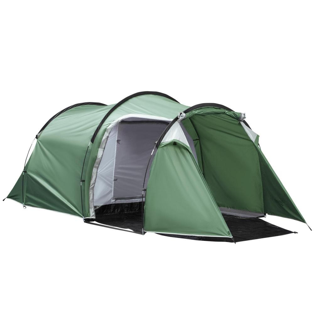 tente de camping familiale 3-4 personnes montage facile 3 portes fenêtres dim. 4,26l x 2,06l x 1,54h m fibre verre polyester pe vert (GiFi-AOS-A20-173)