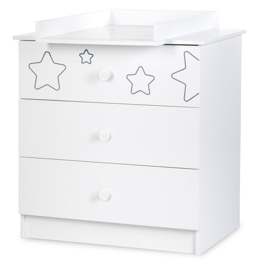 tino commode enfant 3 tiroirs motifs étoiles + plan à langer amovible blanc (GiFi-MON-867_1724)