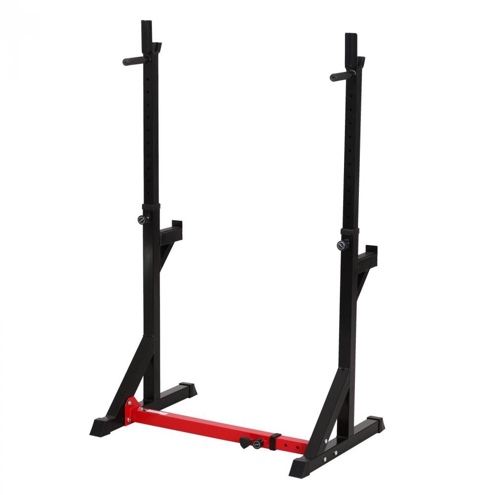 gravity squat rack - support pour haltères longs - hauteur et longueur réglable - charge max. 150 kg - acier renforcé rouge noir (GiFi-AOS-A91-071)