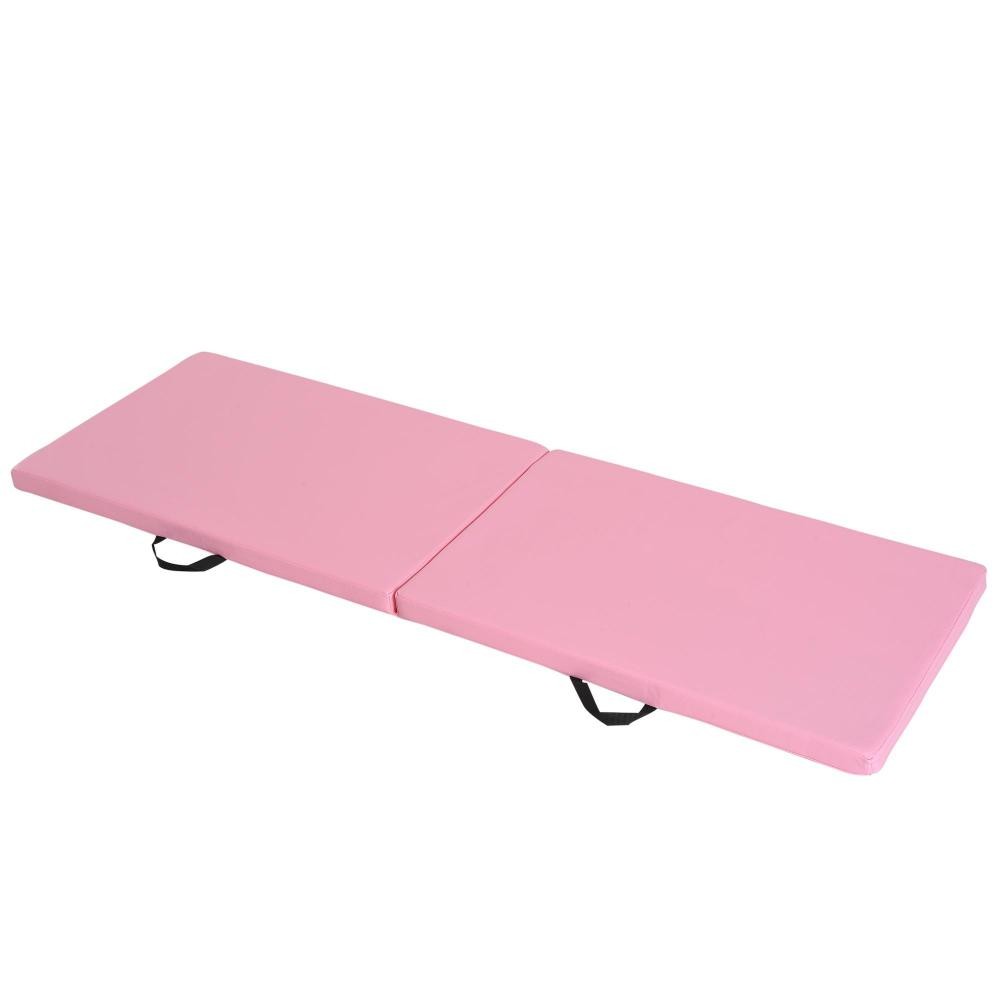 tapis de gymnastique yoga pilates fitness pliable portable grand confort 180l x 60l x 5h cm revêtement synthétique rose (GiFi-AOS-A93-033PK)