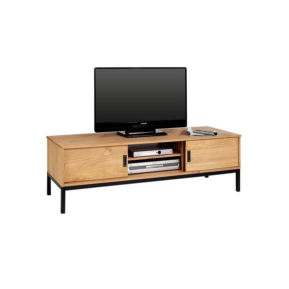 meuble tv selma 2 portes coulissantes teinté brun clair (GiFi-MOB-83907)