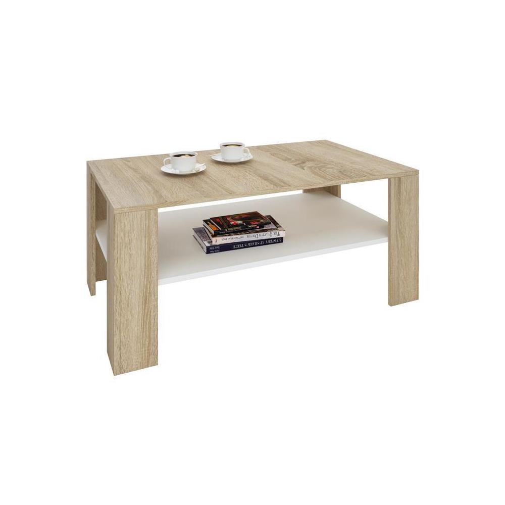 table basse lorient en mélaminé décor chêne sonoma et blanc mat (GiFi-MOB-13651)