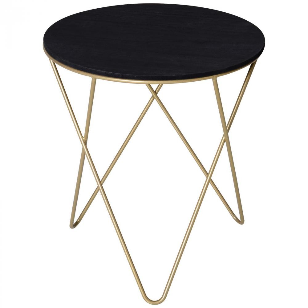 table basse ronde design style art déco Ø 43 x 48h cm mdf noir métal doré (GiFi-AOS-833-732)