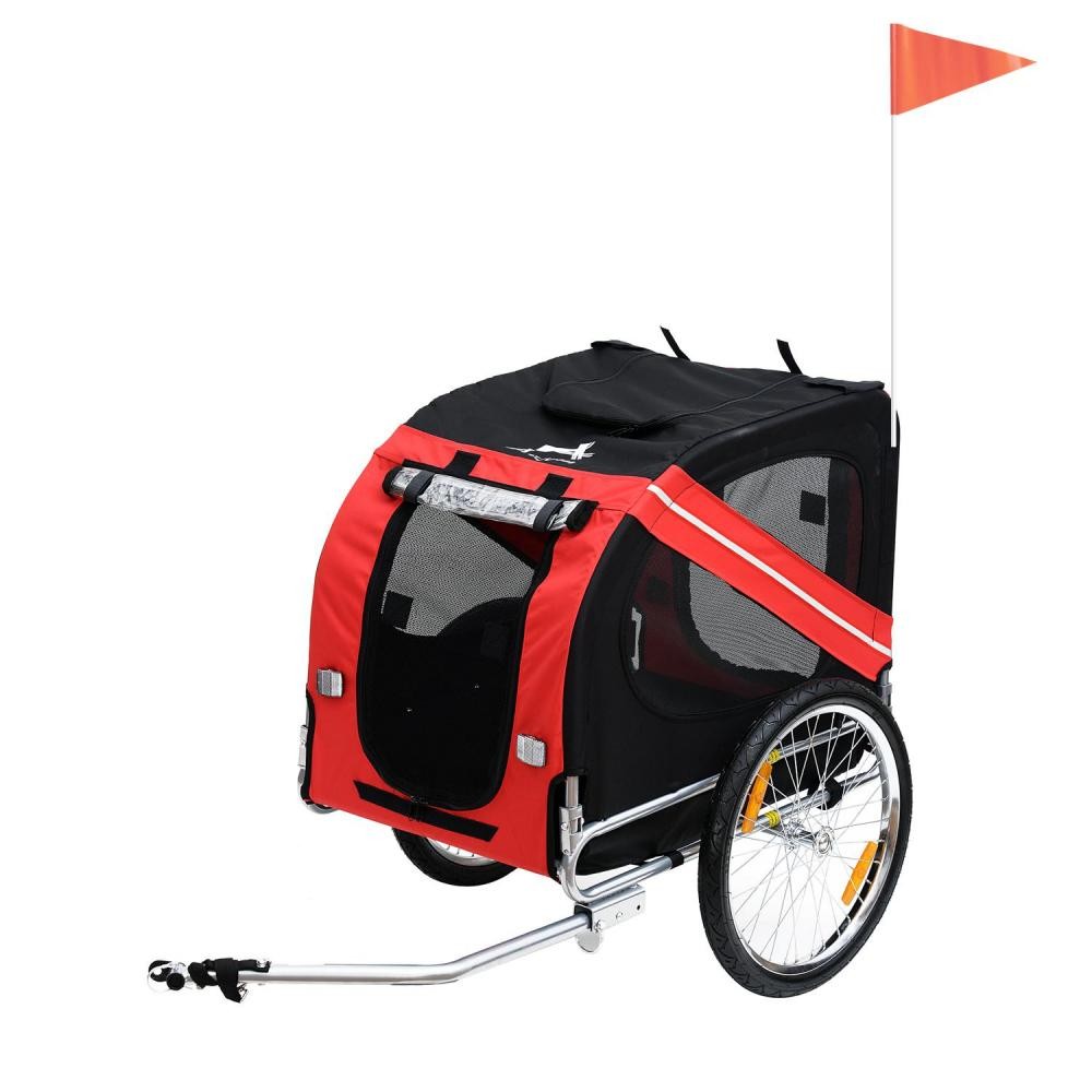 remorque vélo pour chien animaux pliable 8 réflecteurs drapeau barre attelage inclus acier polyester imperméable max. 40 kg 130l x 73l x 90h cm rouge (GiFi-AOS-5663-0062)