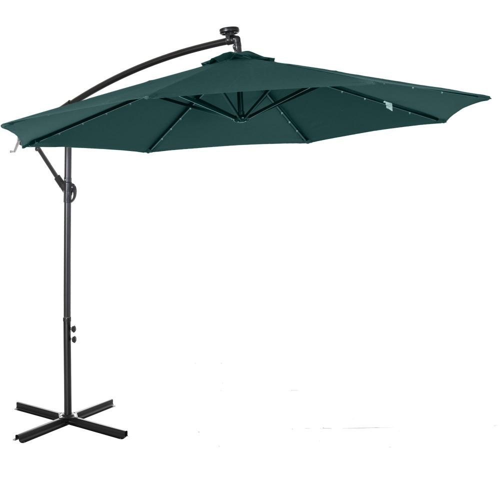 parasol déporté octogonal parasol led inclinable manivelle piètement acier dim. Ø 3 x 2,6h m vert (GiFi-AOS-84D-101GN)