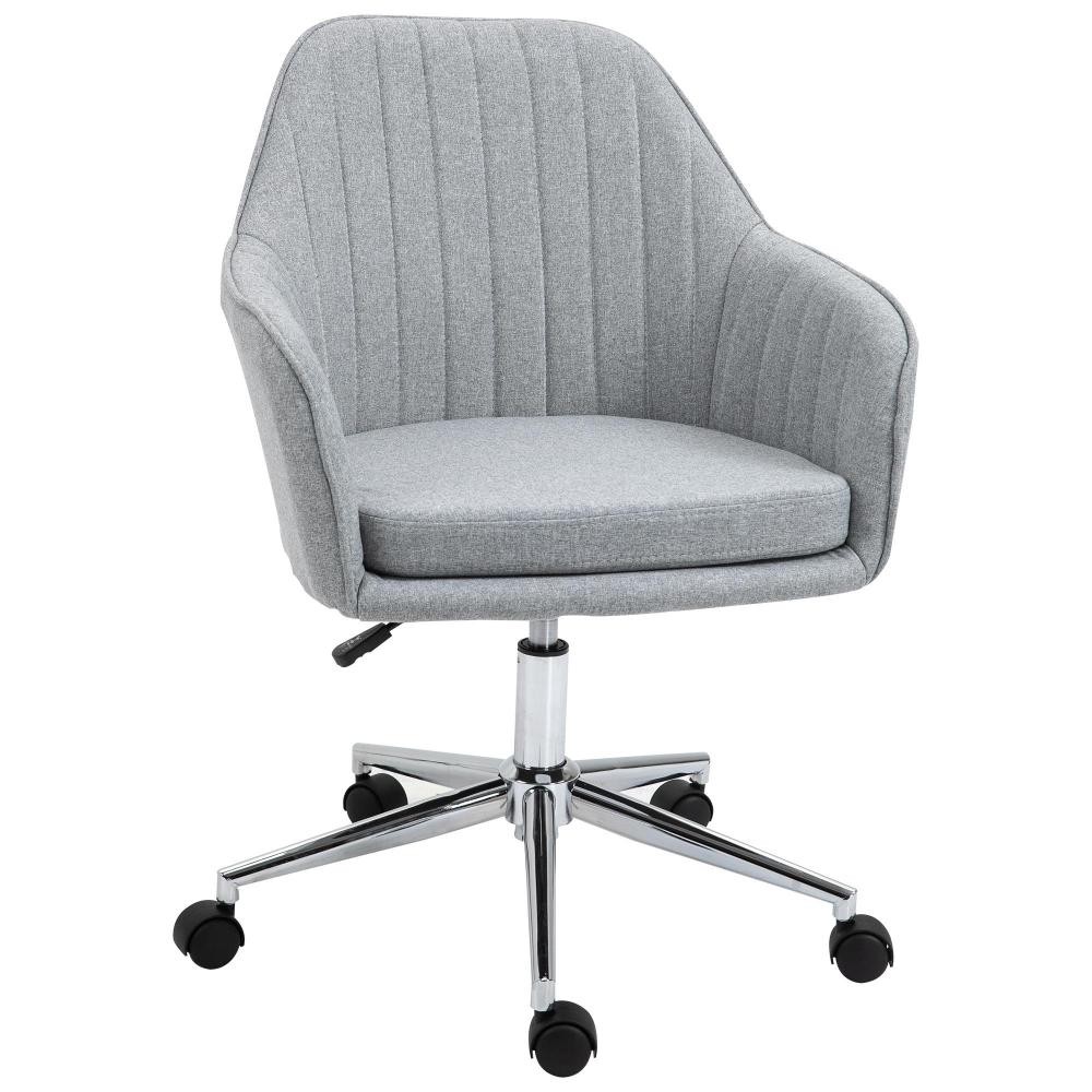 chaise de bureau design contemporain dossier accoudoirs striés hauteur réglable pivotant 360° piètement chromé lin gris clair (GiFi-AOS-921-386)
