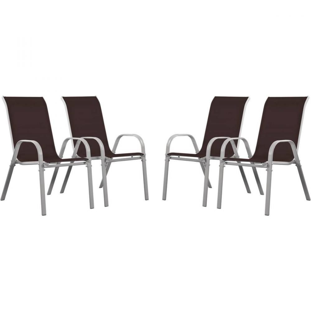 fauteuil jardin textilène cordoba - phoenix - taupe - lot de 4 (GiFi-HAB-86742)