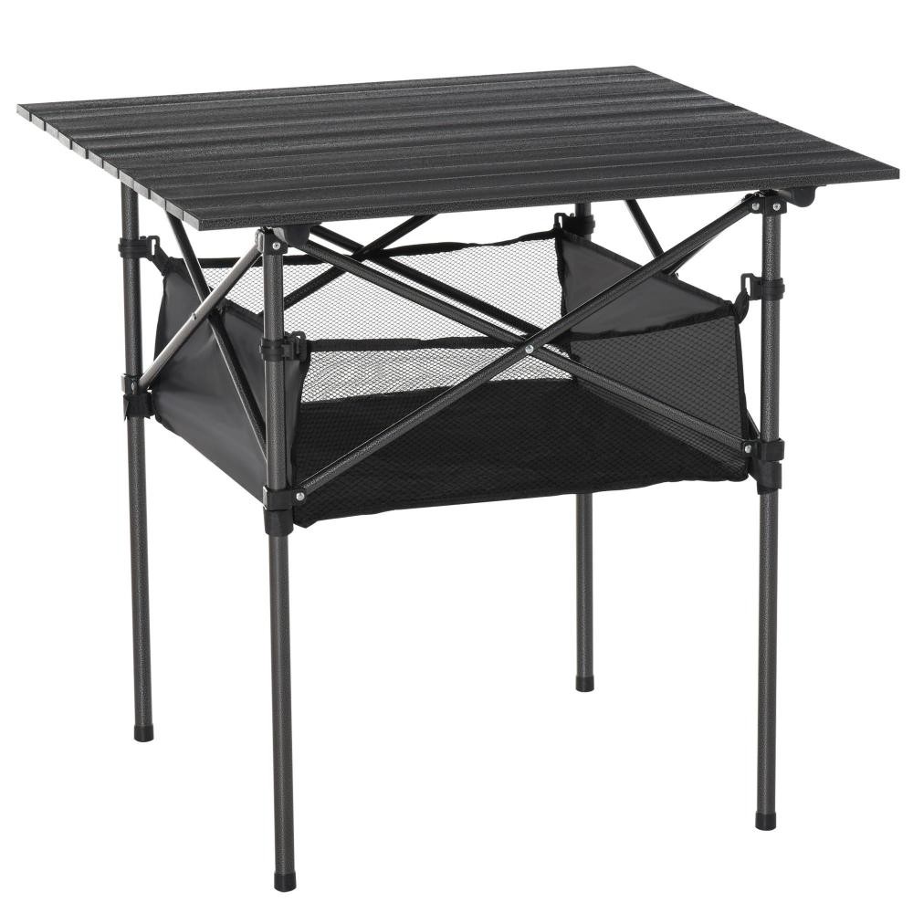 table pliante table de camping table de jardin filet rangement + sac transport plateau alu. châssis métal époxy noir (GiFi-AOS-84B-567)
