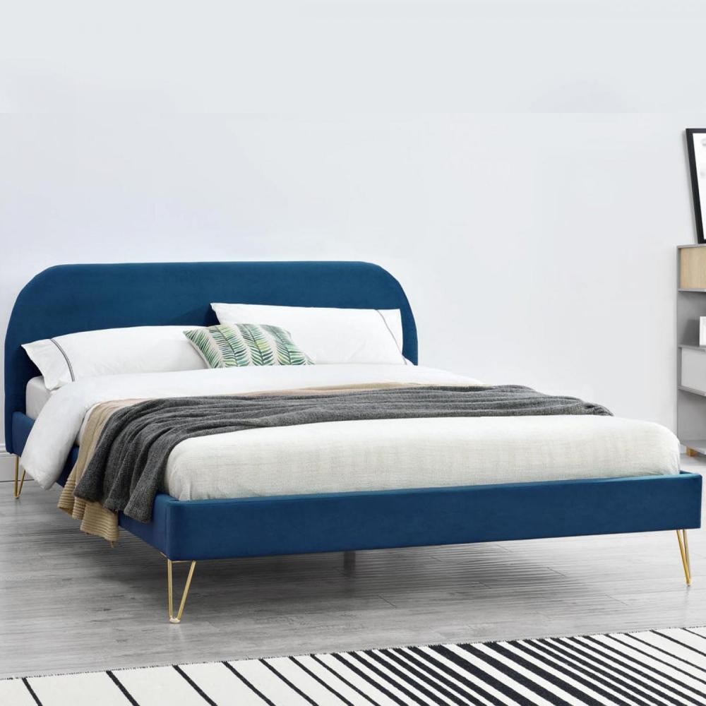 cadre de lit en velours bleu & pieds laiton 160x200 cm phoenix (GiFi-CON-224638)
