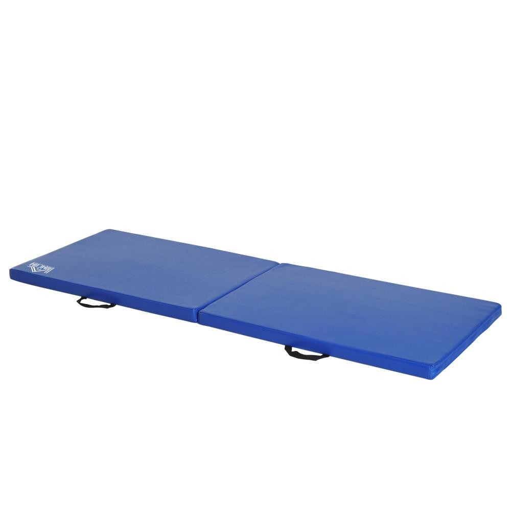 tapis de gymnastique yoga pilates fitness pliable portable grand confort 180l x 60l x 5h cm revêtement synthétique bleu (GiFi-AOS-A93-033BU)