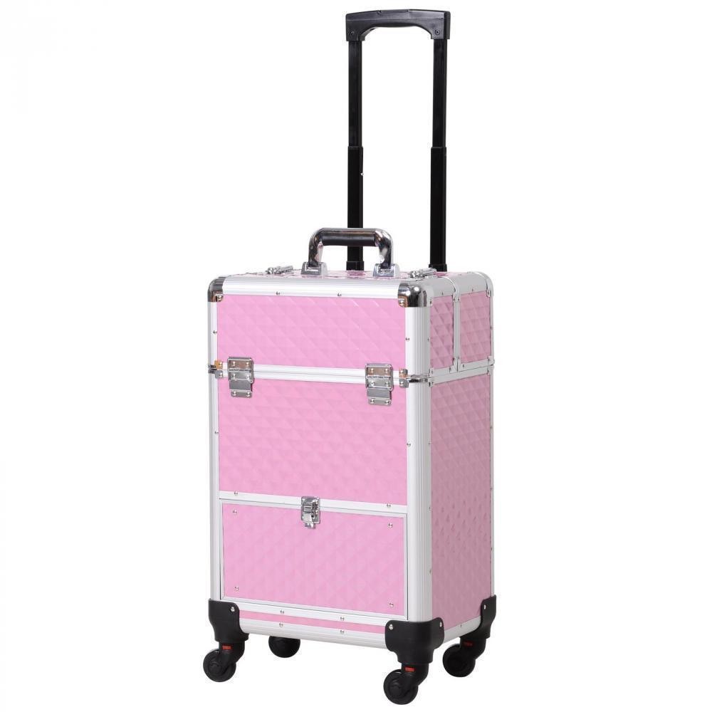 valise trolley maquillage mallette cosmétique vanity poignée télescopique réglable 34l x 25l x 62h cm alu. rose (GiFi-AOS-501-026PK)