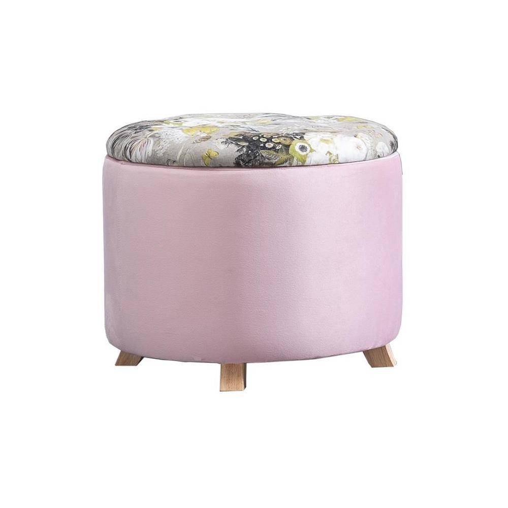pouf de rangement bonito avec motifs fleurs en velours rose (GiFi-MOB-95160)