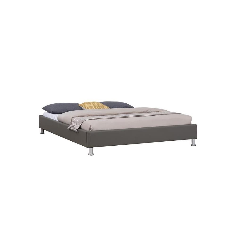 lit double futon nizza 160 x 200 cm avec sommier revêtement synthétique gris (GiFi-MOB-51226)