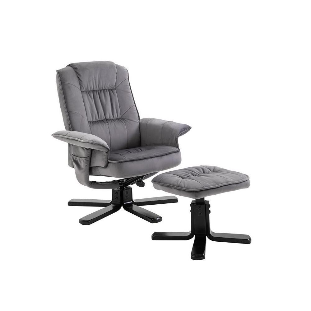 fauteuil de relaxation avec repose-pieds charles en velours gris (GiFi-MOB-31097)