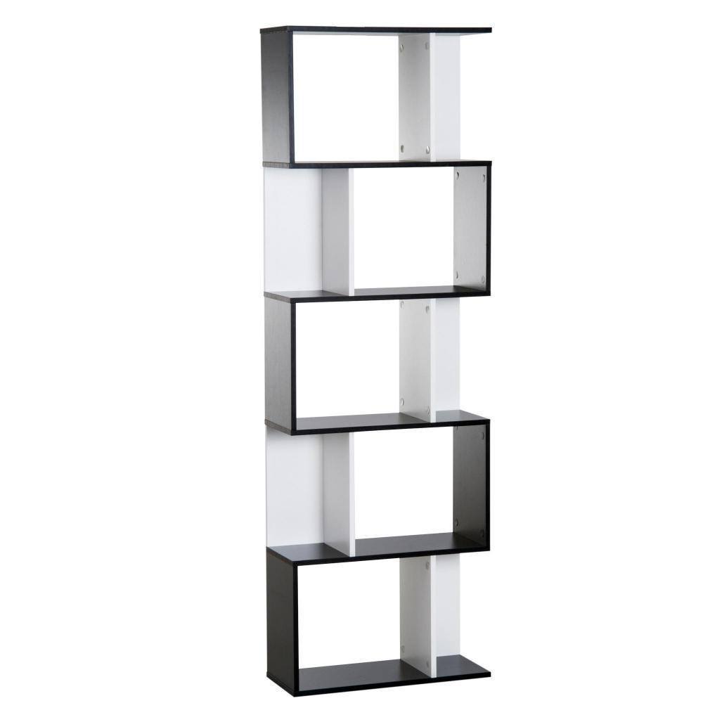 bibliothèque étagère meuble de rangement design contemporain en s 5 étagères 60l x 24l x 185h cm noir blanc (GiFi-AOS-833-450BK)