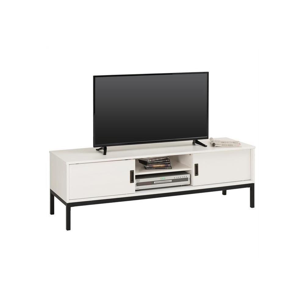 meuble tv selma 2 portes coulissantes lasuré blanc (GiFi-MOB-83929)