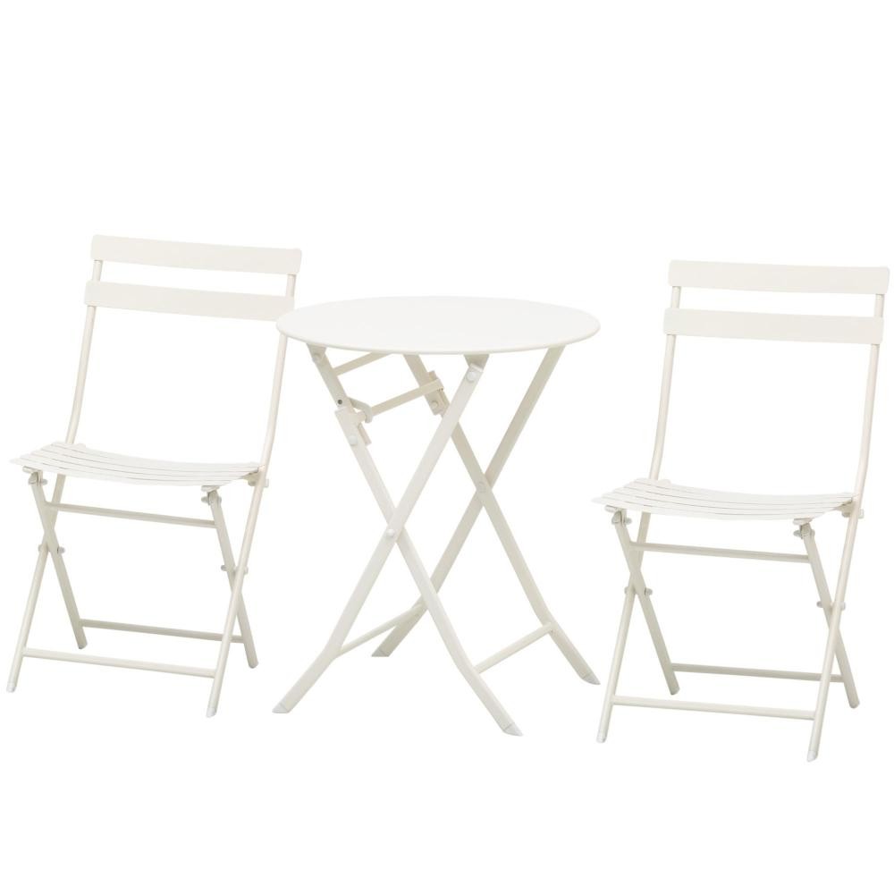 salon de jardin bistro pliable - table ronde Ø 60 cm avec 2 chaises pliantes - métal thermolaqué blanc (GiFi-AOS-863-056WT)